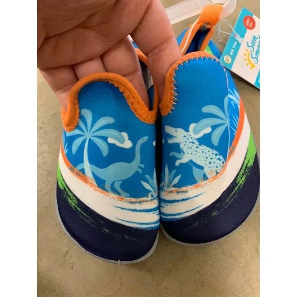 NWT Sun Smart Hi-Top Water Shoes Dinosaur Summer Beach Pool Blue Sz 5/6 Toddler